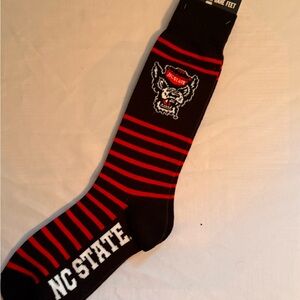 NC State Wolfpack Striped Crew Socks - Black and Red One Size Fits Most